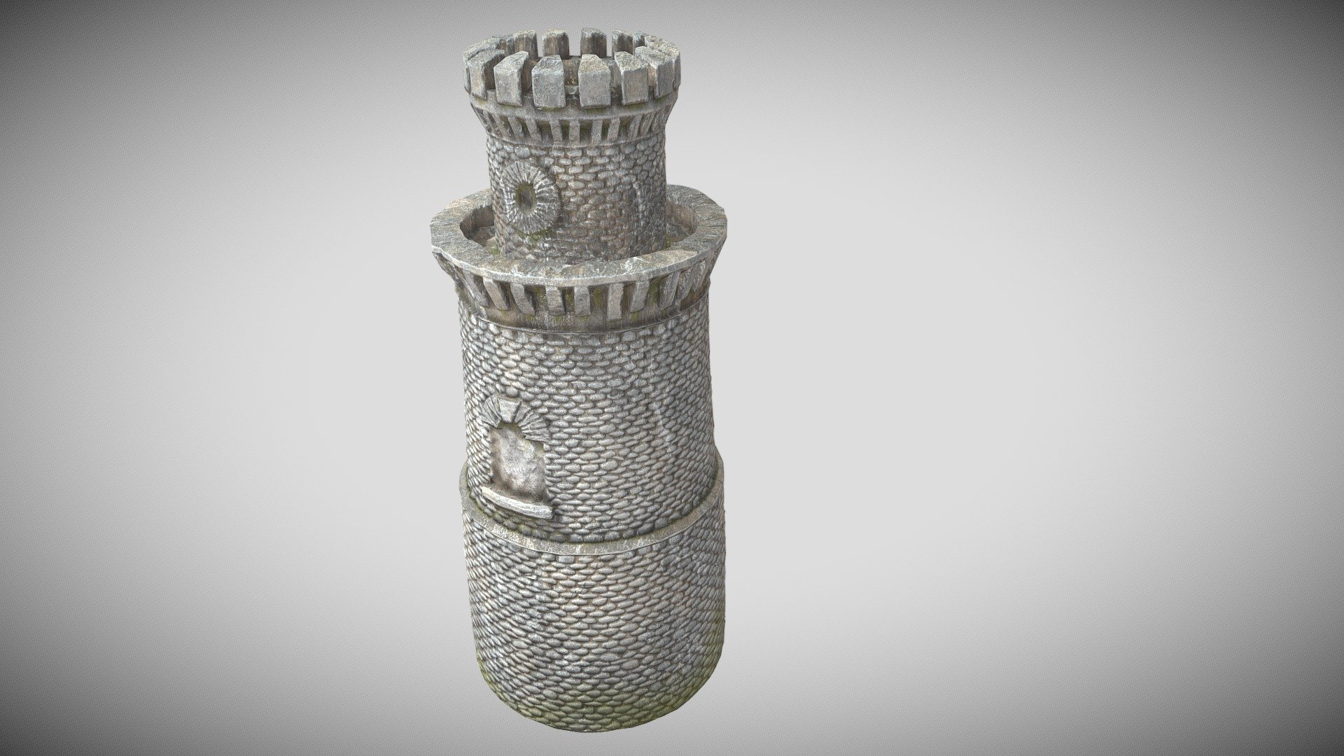 Low-poly 3D model of a Castle Tower / Turret - Embattlement Fortress. If you want to add a medieval flair to your project, this game-ready model is ideal. Diffuse, normal, bump, and smoothness maps are saved with the 2K PBR photographic textures that are included with the Castle Tower model.

With only 16987 faces and 8552 vertices, this low-poly Castle Tower model has undergone extensive optimisation, making it appropriate for usage in real-time applications. It is simple to use with a number of software applications since the medieval Castle Tower Low-poly 3D model has been exported in six distinct file formats, including blend (native), obj, fbx, stl, ply, and dae.

Whether you’re making a video game, virtual reality experience, or architectural visualisation, this model will impress. Make sure to download the Castle Tower - medieval Embattlement Fortress Low-poly 3D model right away if you’re searching for a high-quality, low-poly medieval game asset 3d model