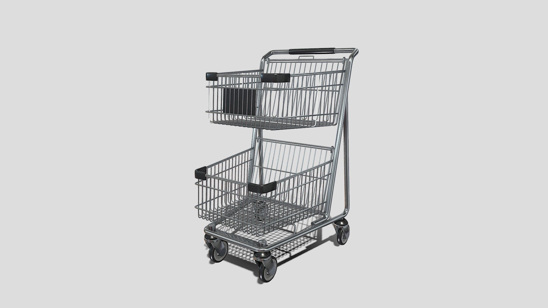 Shopping cart 3d model rendered with Cycles in Blender, as per seen on attached images. 
The model is scaled to real-life scale.

File formats:
-.blend, rendered with cycles, as seen in the images;
-.obj, with materials applied;
-.dae, with materials applied;
-.fbx, with materials applied;
-.stl;

Files come named appropriately and split by file format.

3D Software:
The 3D model was originally created in Blender 3.1 and rendered with Cycles.

Materials and textures:
The models have materials applied in all formats, and are ready to import and render.
Materials are image based using PBR, the model comes with five 4k png image textures.

Preview scenes:
The preview images are rendered in Blender using its built-in render engine &lsquo;Cycles'.
Note that the blend files come directly with the rendering scene included and the render command will generate the exact result as seen in previews.

For any problems please feel free to contact me.

Don't forget to rate and enjoy! - Shopping_cart_v9_obj - Buy Royalty Free 3D model by dragosburian 3d model