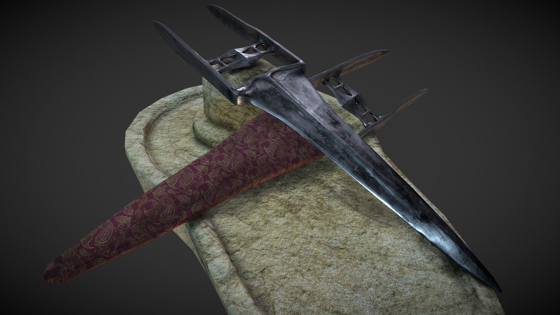 group of low poly assets arranged in simple scene - Katar dagger - 3D model by pawel wardecki (@waderian) 3d model