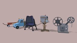 Color cartoon drafts tv, monsters, projector, cart, camera, coco, toystory, zootopia, cartoon, vehicle, inside-out