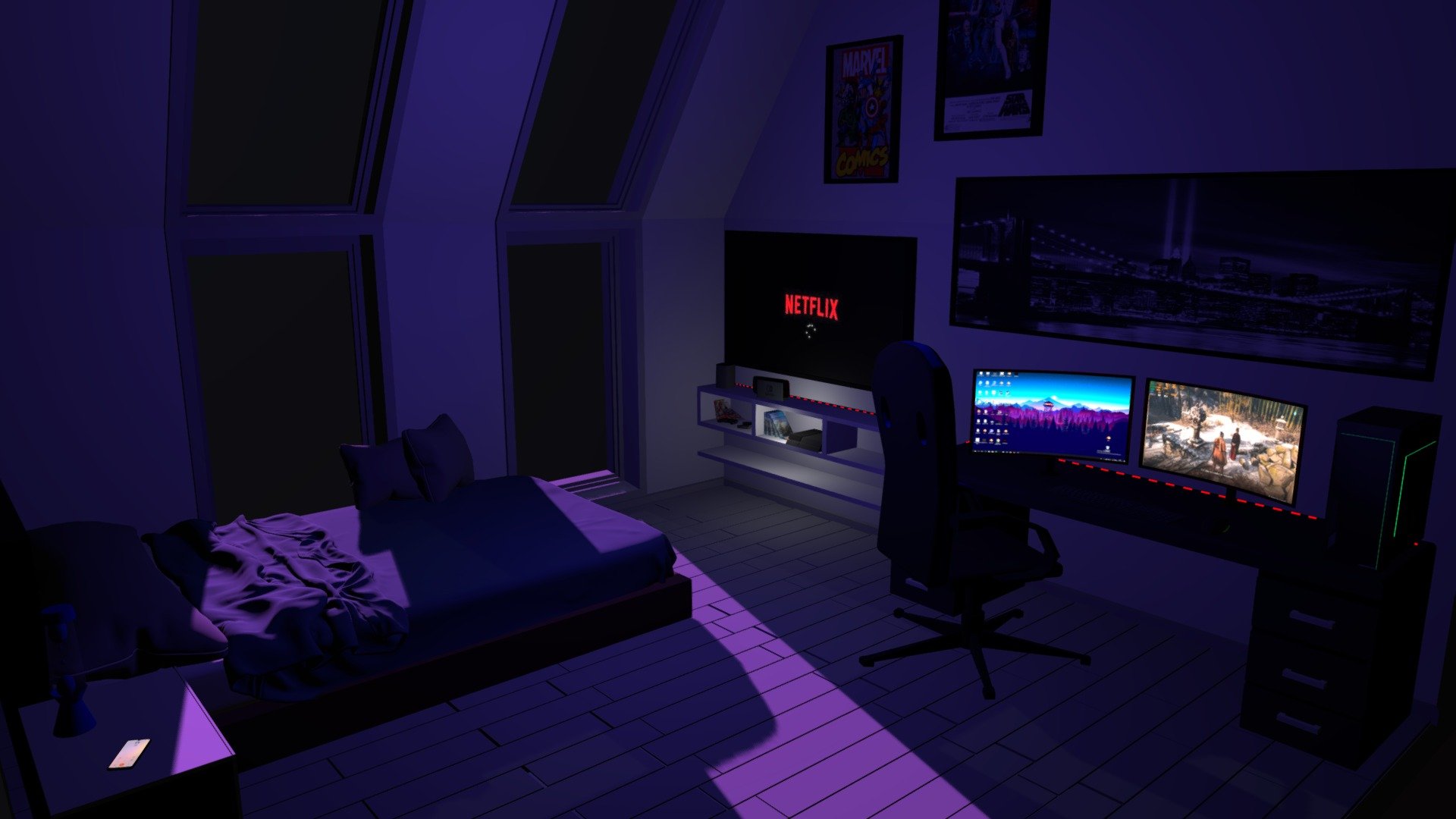 Gaming Bedroom - Gaming Bedroom - Download Free 3D model by Nachoap 3d model