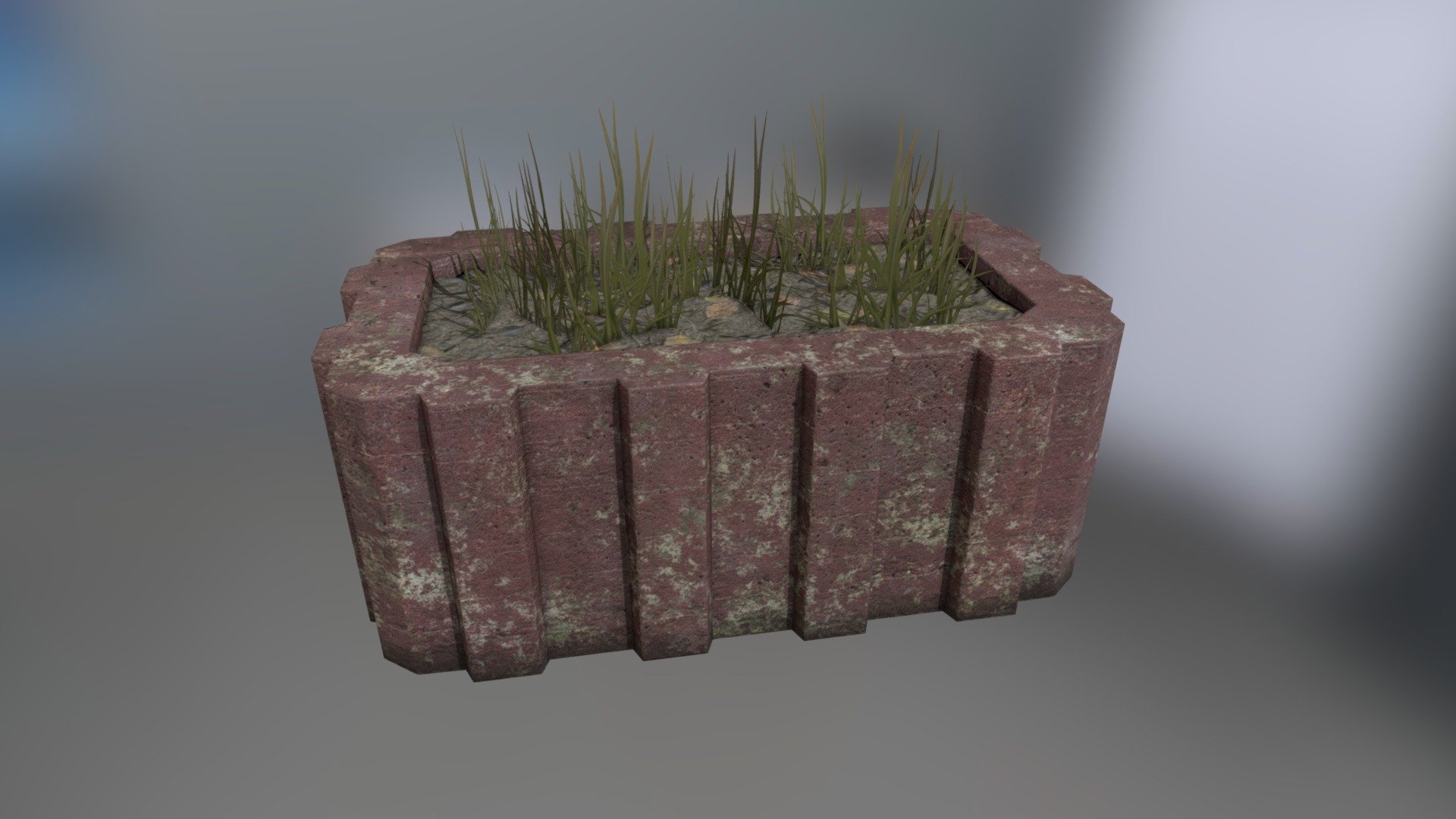 Old flower bed made of concrete. 3d model is low poly and game-ready. The grass is made on one-sided polygons, maybe some engines such as unity do not support double-sided polygons.

Real scale - Units: cm ~ 63,2 x 36,2 x 40,6 cm.

Formats:




.blend (Mesh + material (Principled BSDF) + Textures PBR - Roughness/Metallic) - Blender (ver. 2.91.0).

.max (Mesh + material (Vray 3.60.03) + Textures Specular/Glossiness) - 3ds Max 2018.

.tbscene (Mesh + Textures PBR) - Marmoset Toolbag 3 (Ver 3.08).

.FBX (only mesh without materials)

.obj (Triangulated, only mesh without materials)

.glb (Triangulated, Mesh + Textures PBR (compressed in format))

.gltf ( Triangulated, Mesh + Textures PBR - .jpg )

.spp (Substance Painter Project ver. 2020)

.zip (folder textures, PBR Roughness/Metallic)

.zip (folder textures, PBR Specular/Glossiness)

.zip (folder textures, textures baked from a high poly model)
 - Flowerbed - 3D model by Grishmanovskij Anton (@GrishmanovskijAnton) 3d model