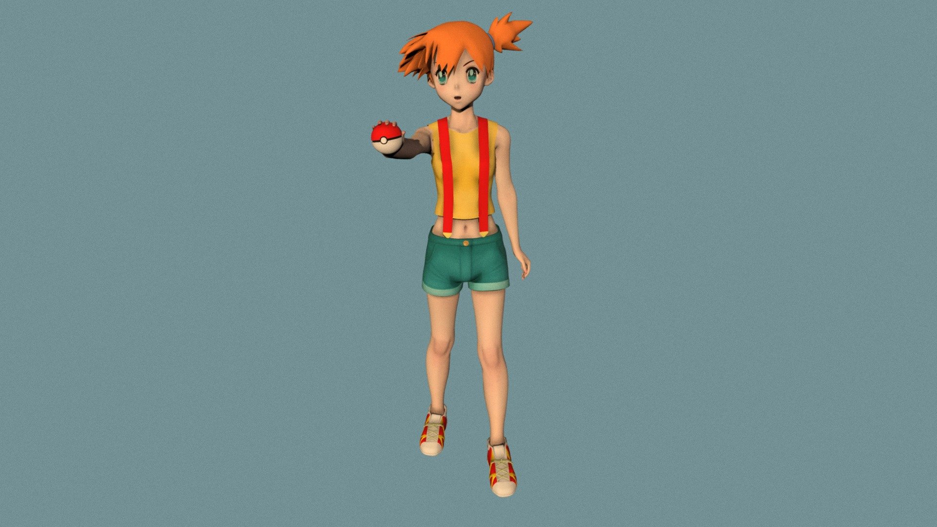 Posed model of anime girl Misty (Pokemon).

This product include .FBX (ver. 7200) and .MAX (ver. 2010) files.

Rigged version: https://sketchfab.com/3d-models/t-pose-rigged-model-of-misty-32c6f6221e29428a994e43997d860290

I support convert this 3D model to various file formats: 3DS; AI; ASE; DAE; DWF; DWG; DXF; FLT; HTR; IGS; M3G; MQO; OBJ; SAT; STL; W3D; WRL; X.

You can buy all of my models in one pack to save cost: https://sketchfab.com/3d-models/all-of-my-anime-girls-c5a56156994e4193b9e8fa21a3b8360b

And I can make commission models.

If you have any questions, please leave a comment or contact me via my email 3d.eden.project@gmail.com 3d model