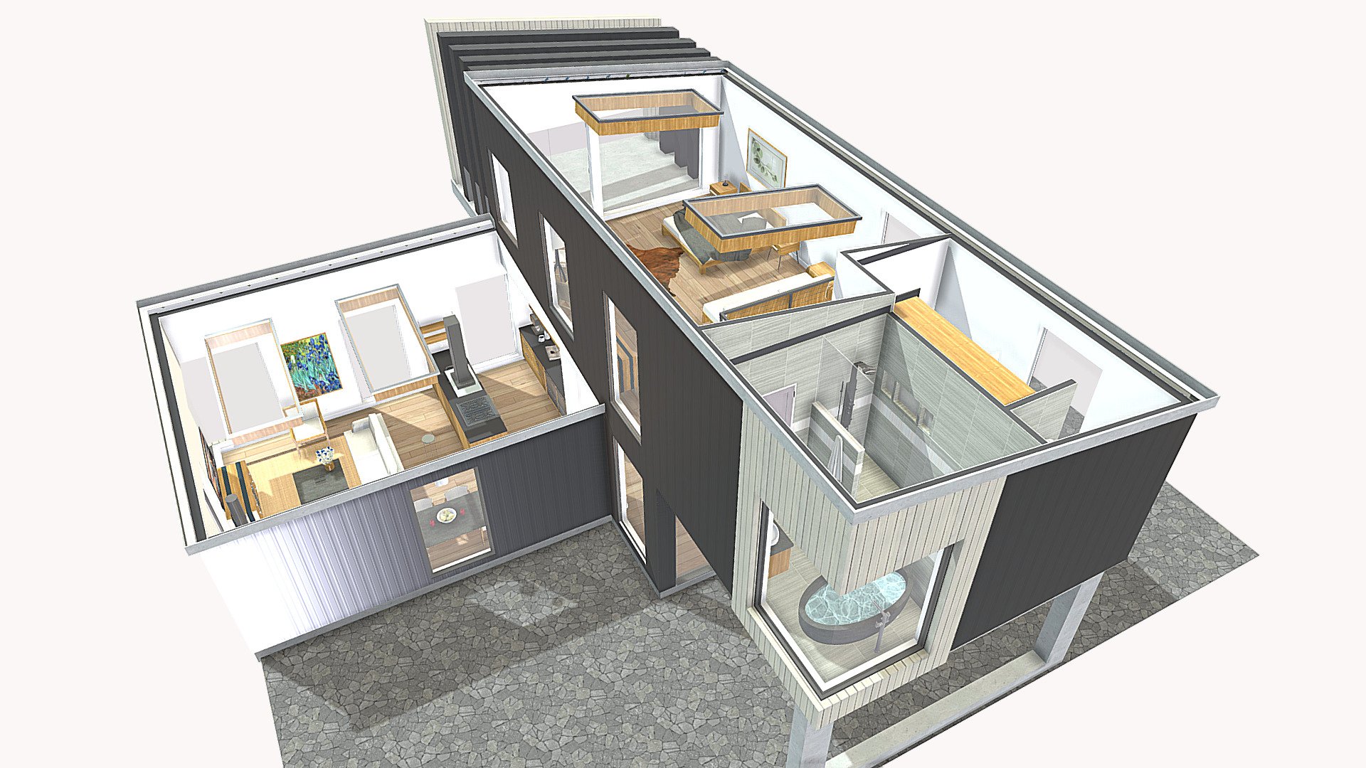 Contemporary modular 2 bedroom, 2 bathroom home.  Ideal for urban or rural living 3d model