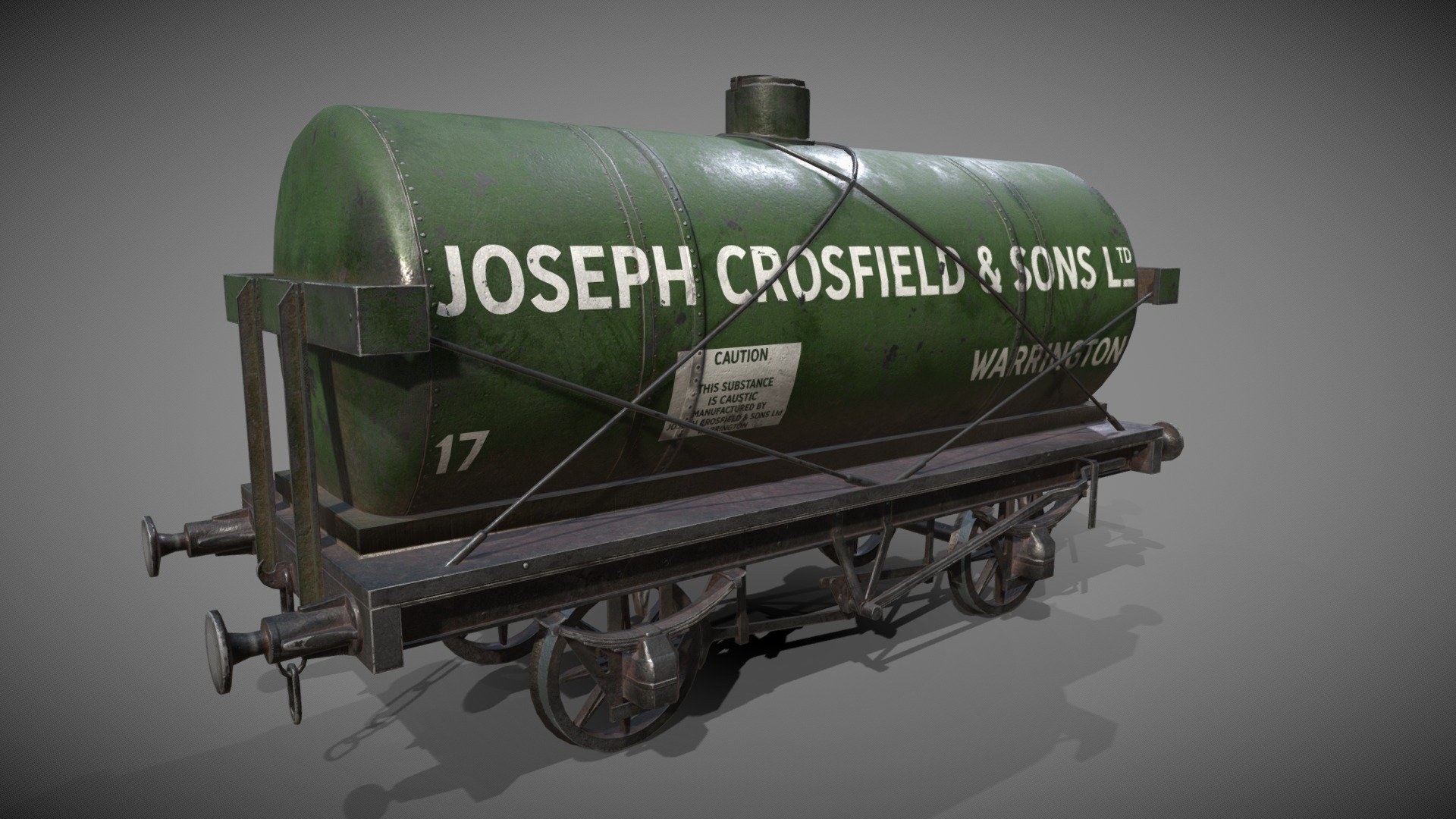 Low poly tanker rail car.

6267 polys 4096x4096 PBR textures.

Also included .psd for ease of editing colours and text 3d model