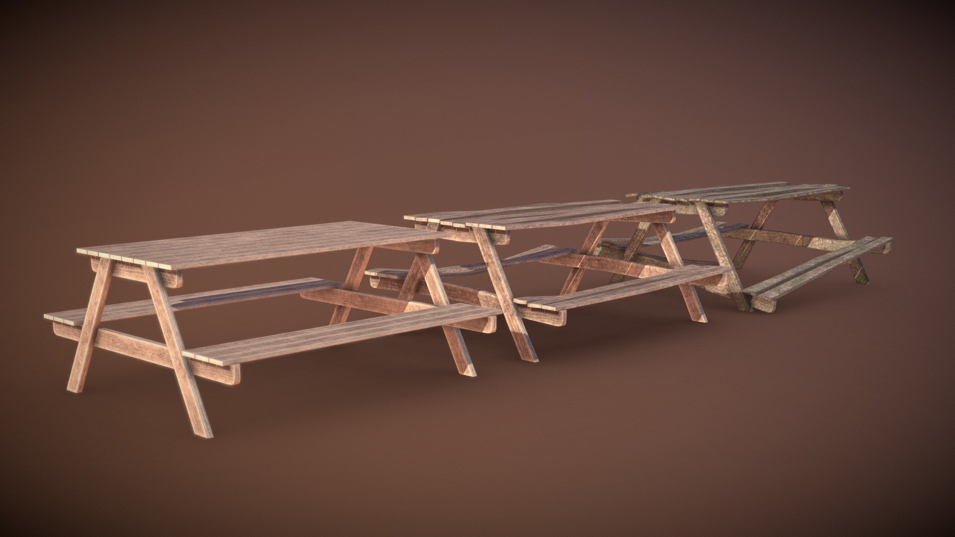 ➥ Game Ready Picnic Table Set for any game project.

➥ 3 Materials (Table_MAT, OTable_MAT and DTable_MAT with x4096 textures)

➥ Unity Prefab model with materials included (Unity 5 Autodesk Interactive shader):

Preview Unity Package

IMPORTANT!!! Exported with Unity 2019.3.15f1

➥ Additional .zip that includes:




Blender Editable File (Included Low Poly Unwrapped with textures and HighPoly Original mesh without textures, used for bakes).




Textures




Unity Package (Model, Material, Textures and Prefab)




Original Low Poly FBX




Thank you message :)



➥ Some Extra Screenshots:
Preview Blender Editable - Picnic Table Set - Buy Royalty Free 3D model by Agustín Hönnun (@Agustin_Honnun) 3d model