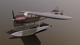 Cessna 195 Businessliner floats version historic, simulator, aircrafts, blender, lowpoly