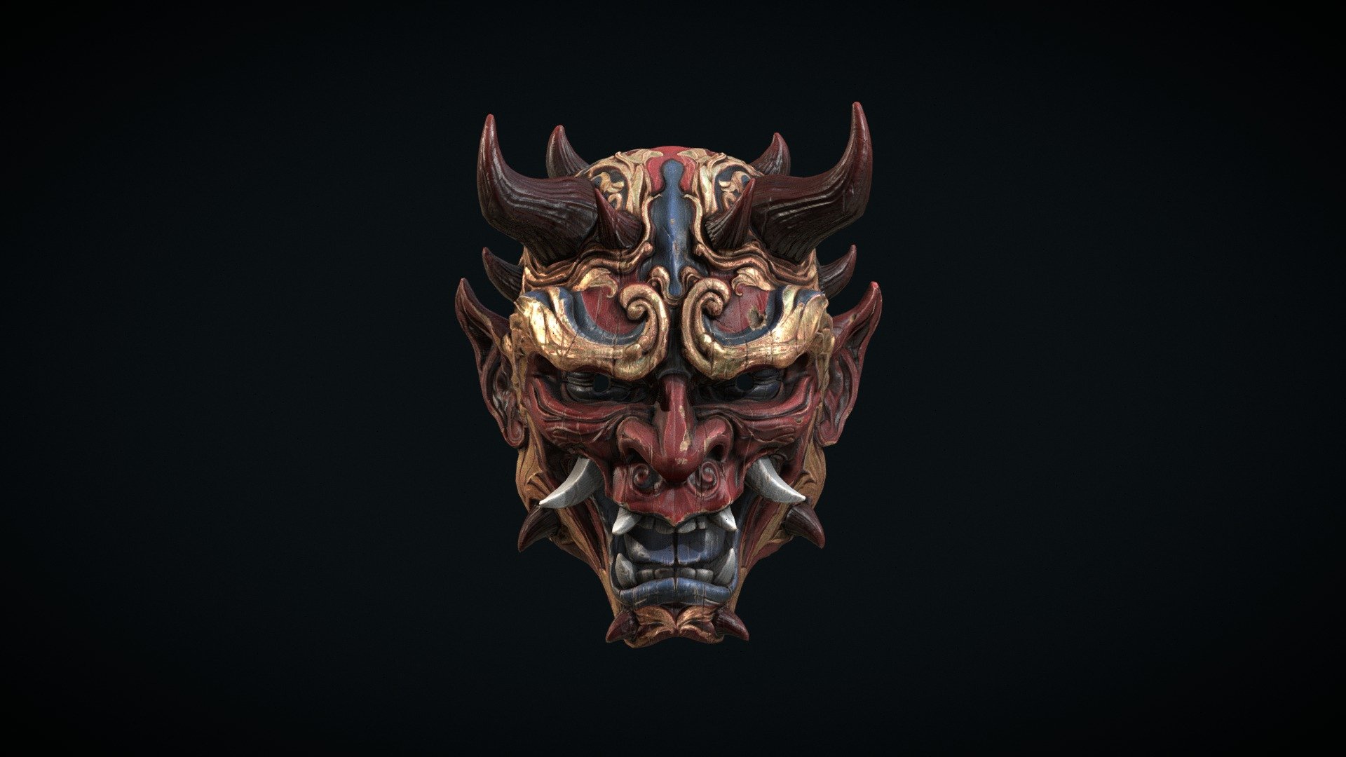 A Japanese oni mask - Japanese Oni Mask - Buy Royalty Free 3D model by PaulCarstens 3d model