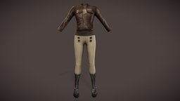 Leather Jacket Pants Boots Female Outfit steampunk, leather, full, high, front, platform, fashion, girls, jacket, clothes, pants, wedge, closed, brown, coat, boots, rider, ankle, farm, farmer, womens, riding, beige, outfit, stable, wear, cool, pbr, horse, low, poly, female