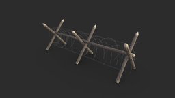 Barbed wire fence WWII fence, lod, trench, wwii, worldwar, wire, obstacle, barricade, barbed, game-asset, d-day, substancepainter, substance, pbr, war
