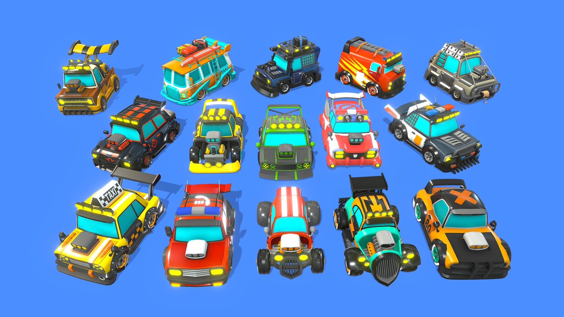 Get ready to add a touch of thrill and excellence to your mobile game projects with our Super Stylize Vehicles Pack! This delightful collection features 15 charming and first class cars, perfect for creating an engaging and visually appealing experience in your hypercasual games.

Technical Details:

Textures dimensions: 64px

Total Textures: 15 (One for each vehicle)

Material: Single + Emission (Per Vehicle)

Number of models/prefabs: 15

UV mapping: Yes

Unity Package Included: We've included a Unity package with these 3D models, streamlining the integration process and saving you valuable development time.

Give your mobile game the visual flair it deserves with our Vehicles Pack. Whether you're a seasoned game developer or just starting, this asset will help you create a captivating and memorable gaming experience that players won't be able to resist.

Start your journey to mobile gaming success today! Download our Vehicles Pack and inject a dose of super potential into your games 3d model