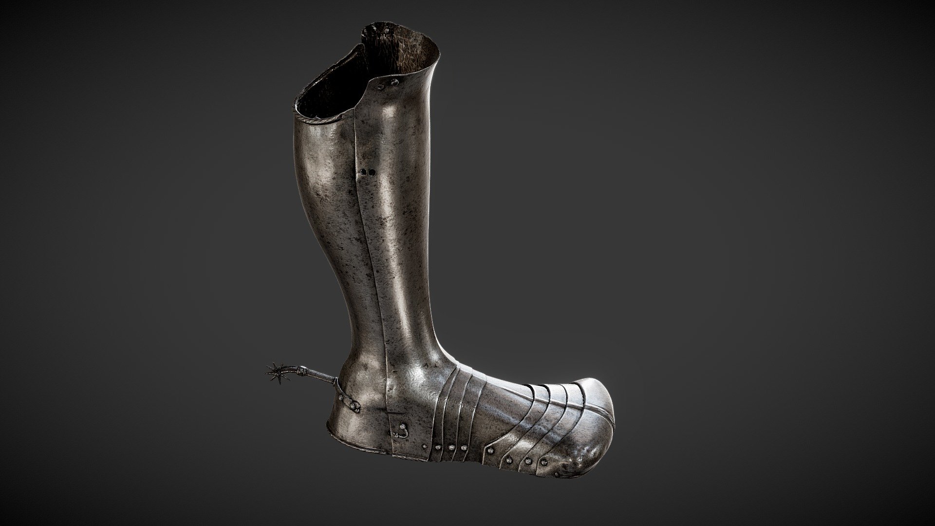 Why not read up a little on sabatons!?

Just a tip from your friendly neighbourhood armoury.

Scan by Erik Lernestål - Sabaton - Download Free 3D model by The Royal Armoury (Livrustkammaren) (@TheRoyalArmoury) 3d model