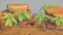 Stylized Sandstone Palm Tree tree, landscape, toon, terrain, tropical, palm, realtime, sand, ready, foliage, nature, sandstone, cartoon, game, lowpoly, stone, stylized, rock, environment, cocount
