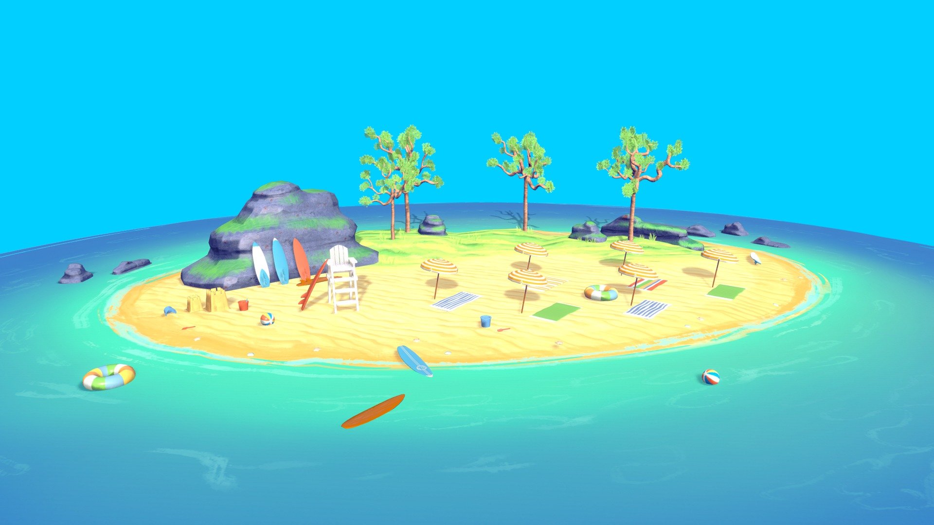 Beach Island - Buy Royalty Free 3D model by beelur (@beeiur) 3d model