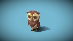 Cartoon Owl Rigged and Animated 3D Model owl, forest, toon, bird, hunter, wings, wild, predator, flight, night, nature, woods, birdy, birdie, nocturnal, character, cartoon, animal, animated, rigged, cartoon-owl