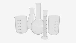Laboratory Glassware Flasks Measuring Cups pot, biology, lab, laboratory, tube, chemical, research, science, chemistry, pharmaceutical, beaker, glassware, glass, 3d, pbr, medical, flask