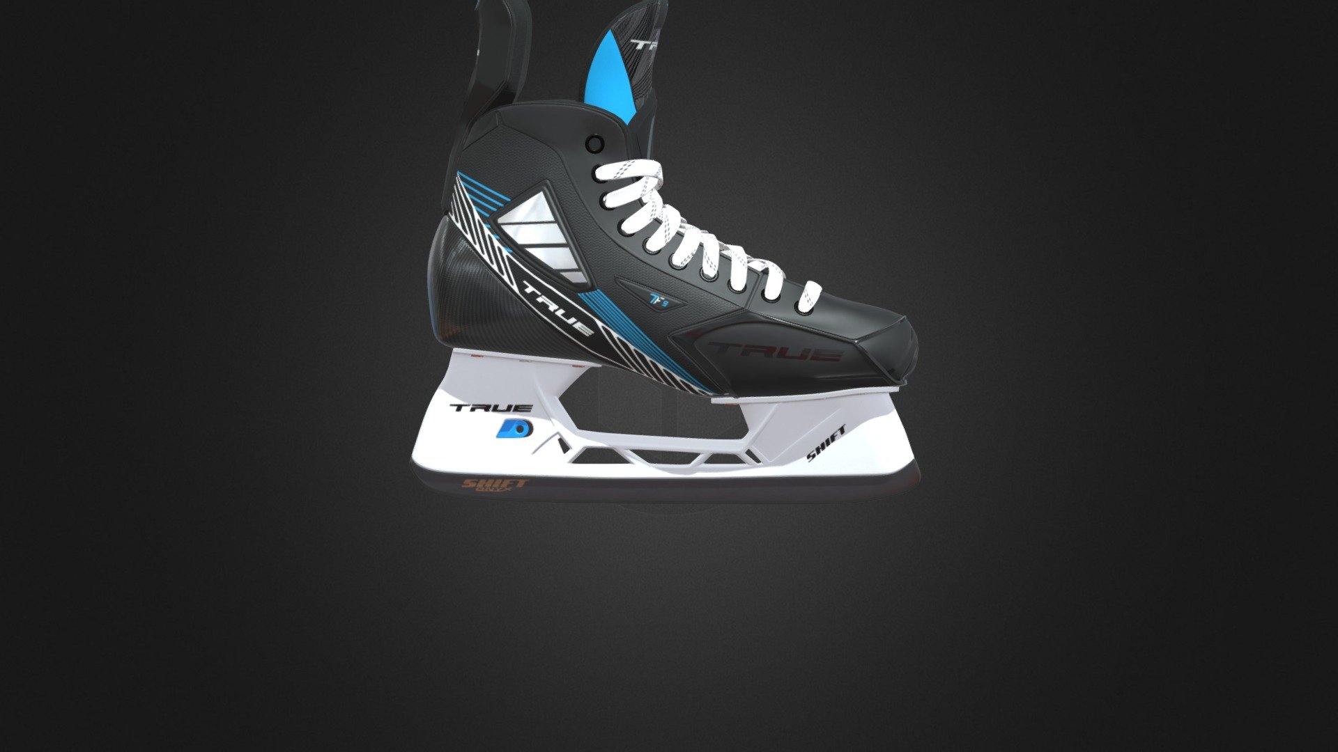 Introducing  ice hockey skates true TF9 - Senior meticulously crafted to propel players to new heights of speed, agility, and control. Designed for the dynamic demands of the ice hockey arena, these skates seamlessly fuse cutting-edge technology with a focus on comfort and performance 3d model