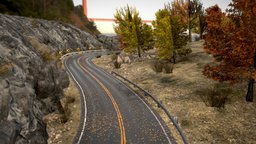 Autumn mountain road scene plants, terrain, high, scenery, rocks, photorealistic, highway, road, driving, mountain, detailed, ready, realistic, nature, cliffs, countryside, game, pbr, poly, environment
