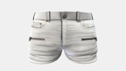 Female Mini White Shorts zip, mini, white, front, , fashion, shorts, girls, clothes, summer, teen, womens, pockets, wear, denim, pbr, low, poly, female