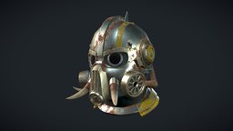 Rustborn Battle Helmet photorealistic, lowpoly, helmet, gameready, noai