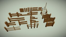 Stylized Low Poly Wooden Handpainted Fences Pack
