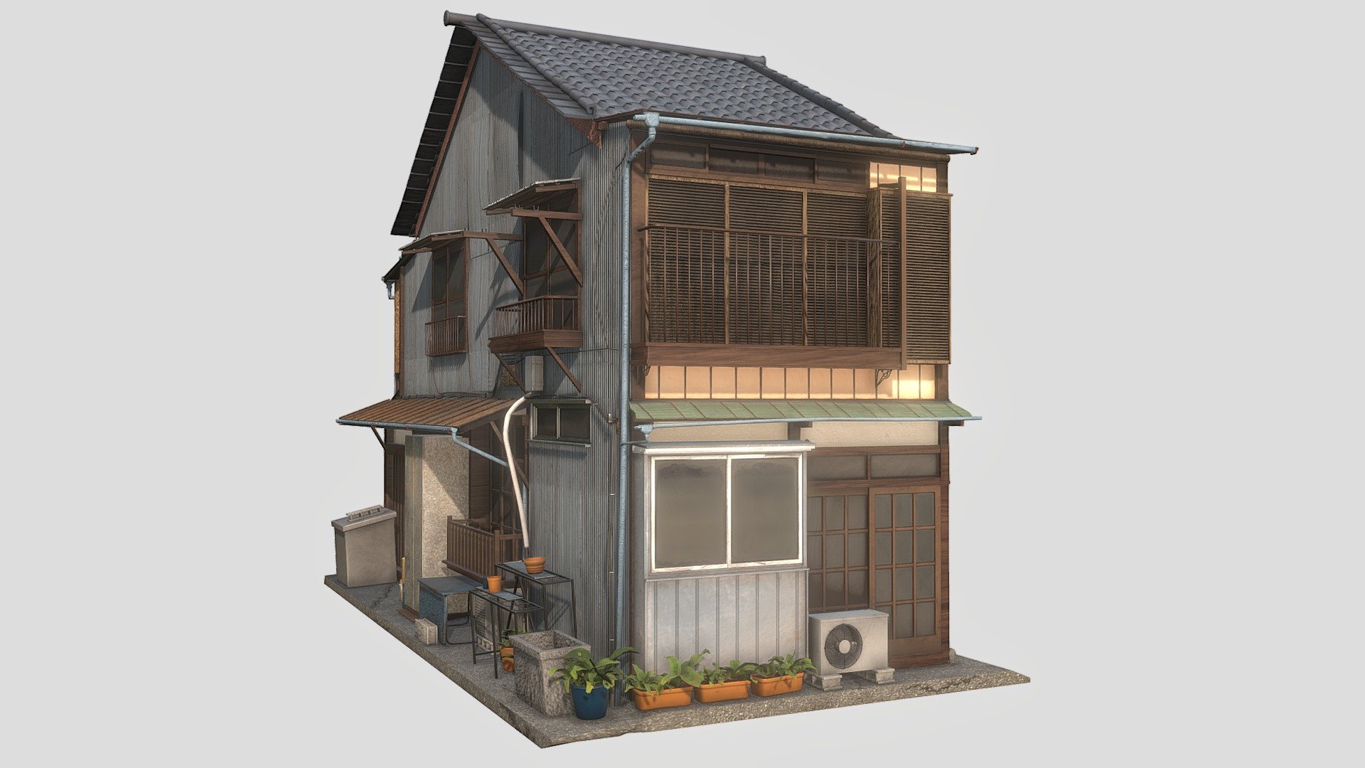 Tokyo Suburban Rustic House, a japanese house model i made from pictures i took during my trip to Japan.

The entire scene contains 1 material with a single 8K texture.
The plants in the scene are sourced from polyhaven.com

Real house: https://goo.gl/maps/jJ33hWqRs89JYwHu7 - Tokyo Suburban Rustic House - Buy Royalty Free 3D model by Gianluca Gatto (@shockproof) 3d model