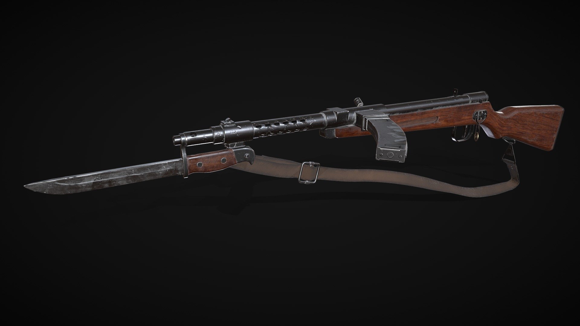 Game ready Type 100. A Japanese submachine gun, used during the second world war. modeled in 3DsMax, textured in substance painter and rendered in Marmoset Toolbag.
https://www.artstation.com/artwork/RYvblX - Type 100 - Submachine gun - 3D model by Sam Mussly (@MusslySam) 3d model