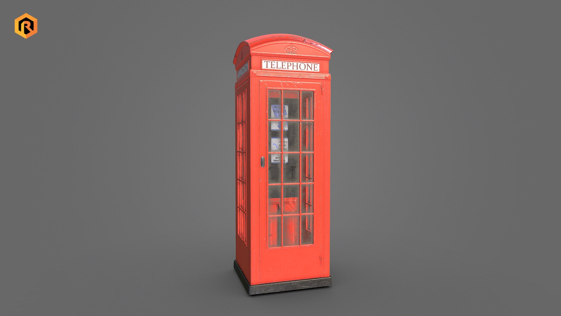 High quality PBR Low-Poly 3d model of British Phone Booth. It is best for use in games and other real time applications. Model is built with great attention to details and realistic proportions with correct geometry. Texture is very detailed so it makes 
this model good enough for close-ups.

Model Info:




3 PBR textures sets. (Main Body, Glass, Phone) 

3802 Triangles.

4021  Vertices.

The model is divided into few 3 objects (Base, Door, Phone)

Model completely unwrapped.

Model is fully textured with all materials applied. 

Pivot point centered at world origin.

Model scaled to approximate real world size (centimeters).

All nodes, materials and textures are appropriately named.

PBR Texture sets details:




4096 Main Body texture set (Albedo, Metallic, Smoothness, Normal, Ambient Occlusion)

1024 Glass texture set (Albedo, Metallic, Smoothness, Normal, Ambient Occlusion)

1024 Phone texture set (Albedo, Metallic, Smoothness, Normal, Ambient Occlusion)
 - Vintage Phone Booth - Buy Royalty Free 3D model by Rescue3D Assets (@rescue3d) 3d model