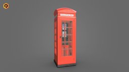 Vintage Phone Booth red, london, vintage, retro, british, antique, classic, booth, phone, box, telephone, game-ready, ue4, substancepainter, substance, unity, low-poly