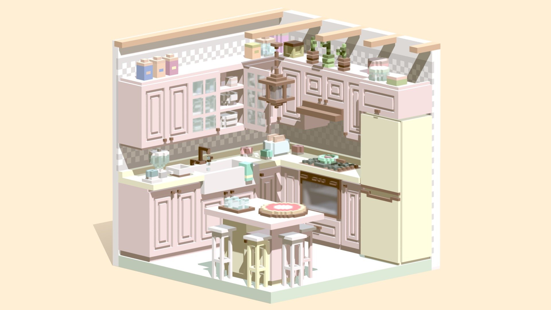 Here you have my adorable isometric kitchen made in Magicavoxel. It's one of my favorite models! 
I hope you like it!

Warning: it may not look the same in Sketchfab as it does in Magicavoxel - Cute Isometric Kitchen Voxel - Buy Royalty Free 3D model by Sora (@dualityart) 3d model