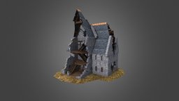Medieval Ruined Church assets, medieval, gamedev, cgduck, unity, game, gameart, house, building