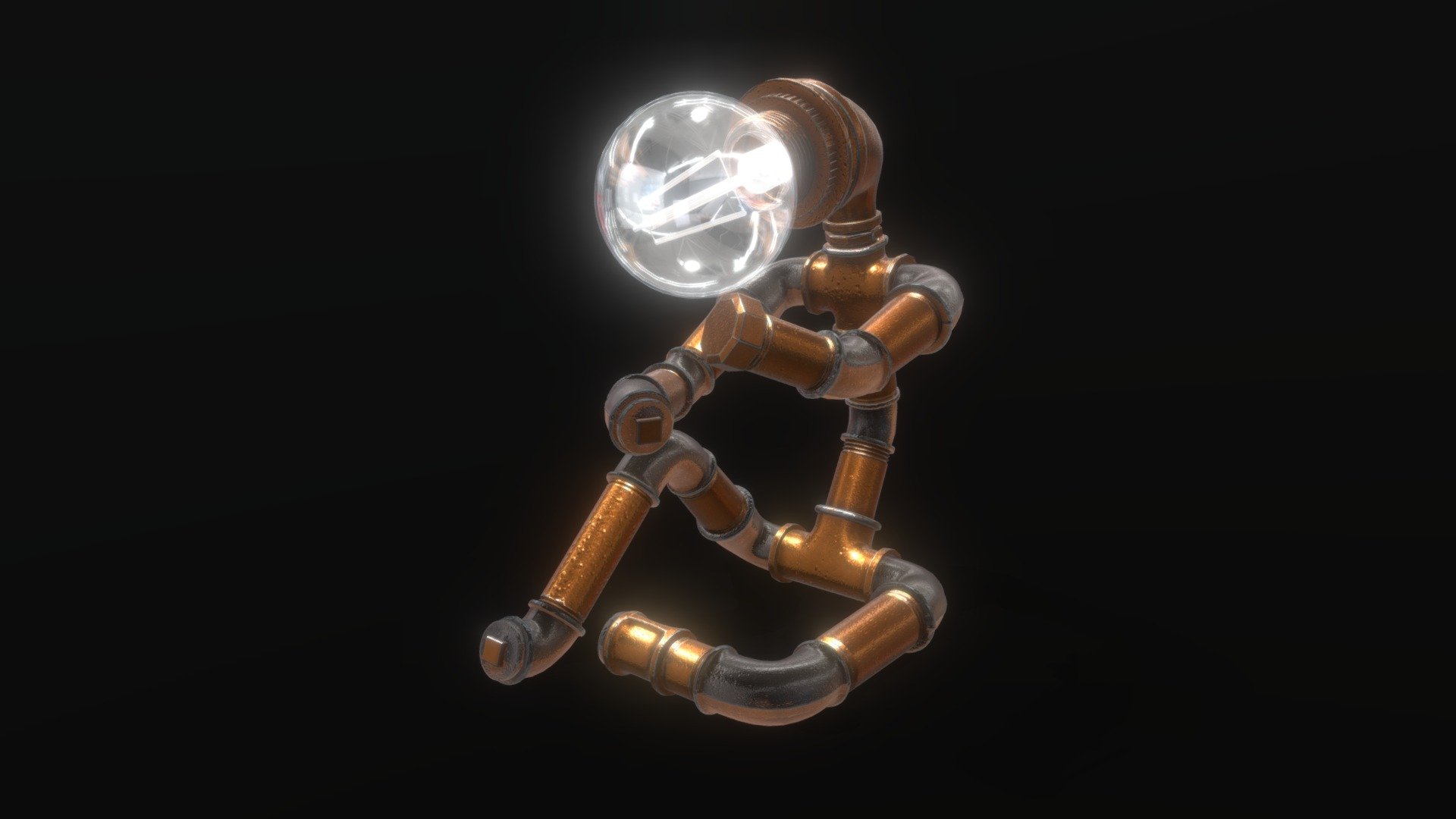Exclusive stylized lamp made of water pipes and adapters.
Perfect for such styles as loft, cyberpunk, steampunk.
A metal man with a lamp.
The model consists entirely of polygons, made without the use of undesirable modifiers, for example boolean.
The model has textures with 4k resolution 3d model