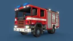 Scania Fire Truck truck, fire, firetruck, scania, blockbench, vehicle, lowpoly, pixelart