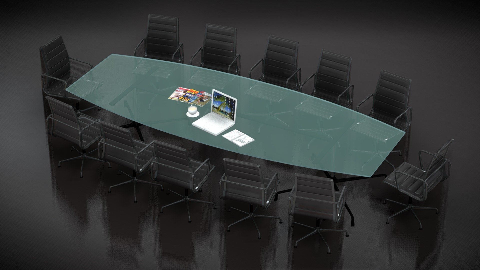 Detailed Eames conference set with a detailed ibook G4 laptop - Eames_Conference_01 - Buy Royalty Free 3D model by Giimann 3d model