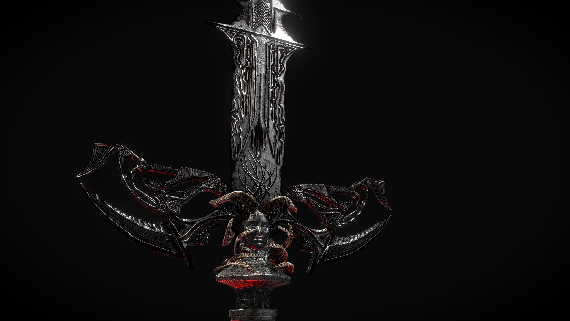 An Artifact Weapon that thirsts for blood. Any who wield this can feel its power and some take advantage of its blood draining ability to hide devastating attacks that would normally leave a bloody aftermath.
Origins: Unkown - Akeldema the Draining Blade - 3D model by Derrick Storm Bilodeau (@derrick.storm) 3d model