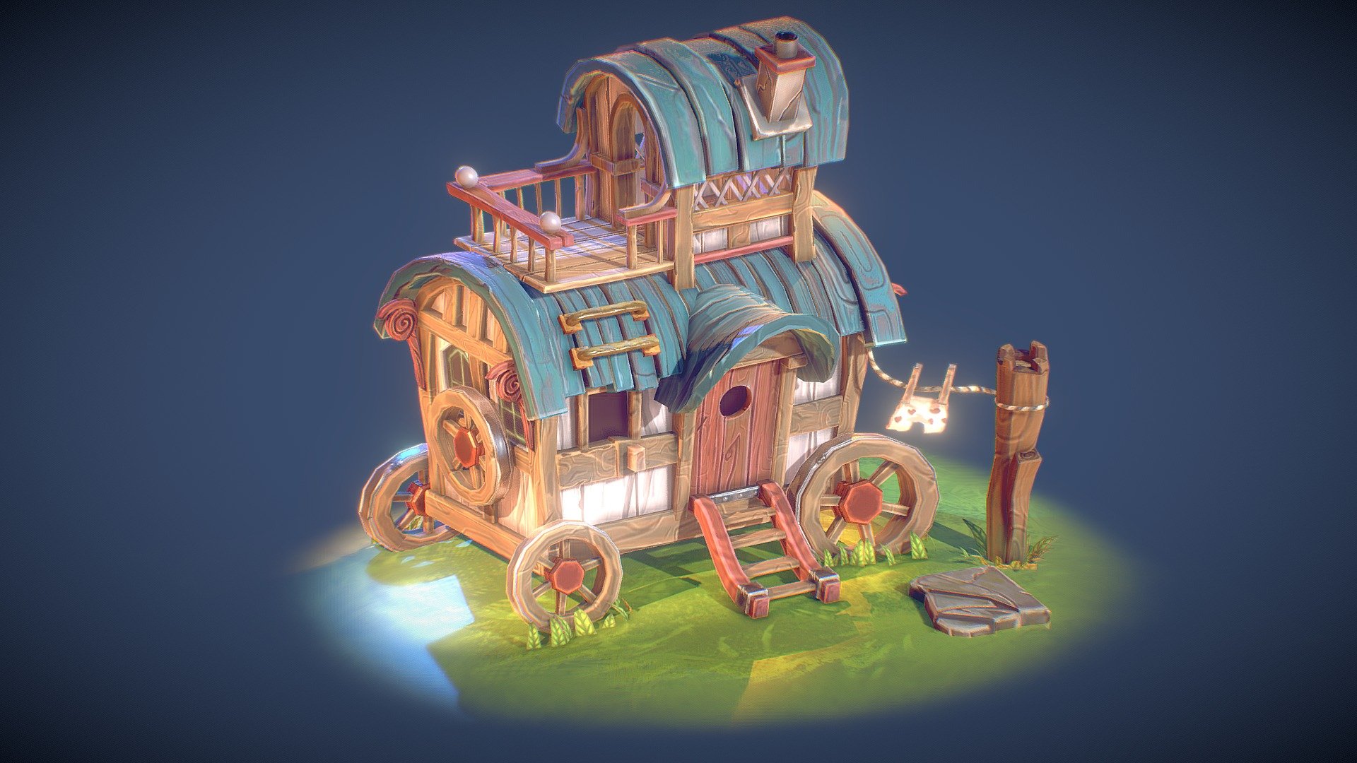 This is a diorama inspired by one of Florian Dreyer's concepts I found on Artstation called &lsquo;Candy Farm Building'. I loved the colours and textures from the concept and really enjoyed creating it in 3D. I'm really enjoying creating these small diorama's with handpainted textures so I'm sure there will be more coming soon. I used Maya for the modelling and Substance and Photoshop for texturing. I also created a small scene in UE4 which you can see on my Artstation post (link below).

I hope you like it :)

Concept - https://www.artstation.com/artwork/kmAx2

https://www.artstation.com/artwork/q9nyvP - Travellers Caravan - 3D model by andrewmelfi 3d model