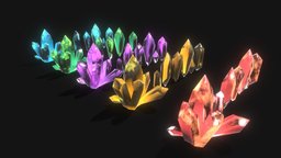 Low Poly Dirt Crystals green, red, mining, purple, crystal, cave, brown, crystals, gem, ore, yellow, glow, collectable, mineral, emissive, emission, luminous, substancepainter, substance, low-poly, asset, texture, lowpoly, stone, blue, rock, environment