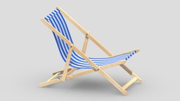 Beach Chair wooden, garden, vray, cloth, seat, folding, obj, ready, deck, pool, summer, sunbed, fbx, beach, max, fabric, deckchair, game, 3d, chair, model, wood