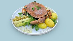 The Garlic Butter Crab fishing, crab, baked, oven, celery, garlic, butter, seafood, roasted, fishmarket, lowpoly, 3dscan