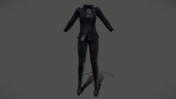 Female Black Leather Pants Boots Jacket Outfit