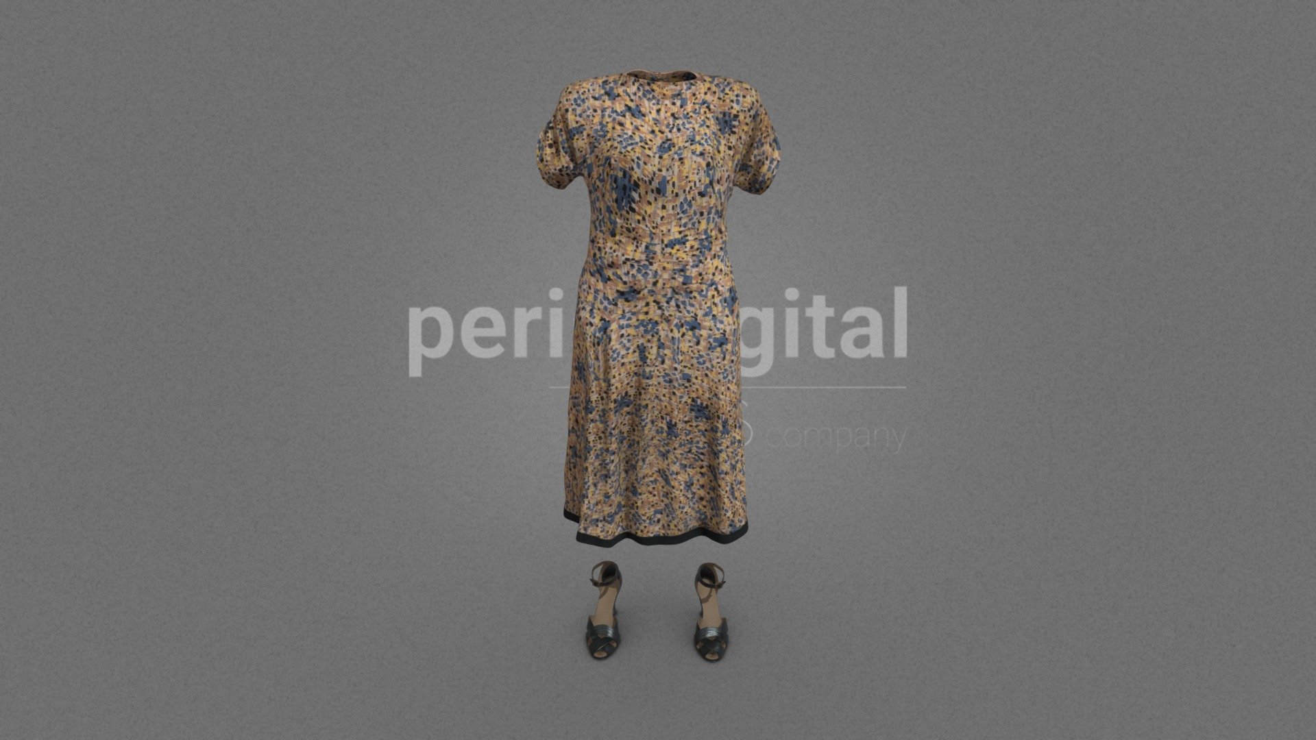 Brick printed dress in shades of blue, brown, white, yellow and black with black border at the bottom of the ruffled short sleeves, closed collar, buttons on the back and bow at the waist of the back; black leather heeled sandals crossed straps and ankle strap.




They are optimized for use in 3D scenes of medium/high polygonalization and optimized for rendering.

We do not include characters, but they are positioned for you to include and adjust your own character.

They have a model LOW (_LODRIG) inside the Blender file (included in the AdditionalFiles), which you can use for vertex weighting or cloth simulation and thus, make the transfer of vertices or property masks from the LOW to the HIGH** model.

**We have included the texture maps in high resolution, so you can make extreme point of view with your 3D cameras, as well as the Blender file so you can edit any aspect of the set. 

Enjoy it.

Web: https://peris.digital/ - 40s Fashion Series - Woman 36 - Buy Royalty Free 3D model by Peris Digital (@perisdigital) 3d model