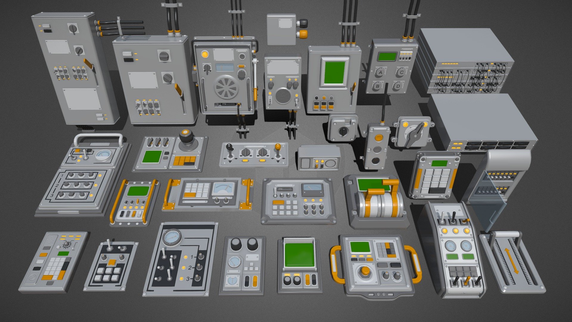 Get pack - https://www.artstation.com/a/31669063

30 middle poly control panels




clean and close meshes (97% quad poly)

material ID

Real size

NO subdiv , NO textures , NO groups , NO UV map

include max(2020), blend(3.5) , fbx and obj files 



total poly - 166126
tptal vert - 155787 - Control Panel 1 - 30 pieces - 3D model by 3d.armzep 3d model