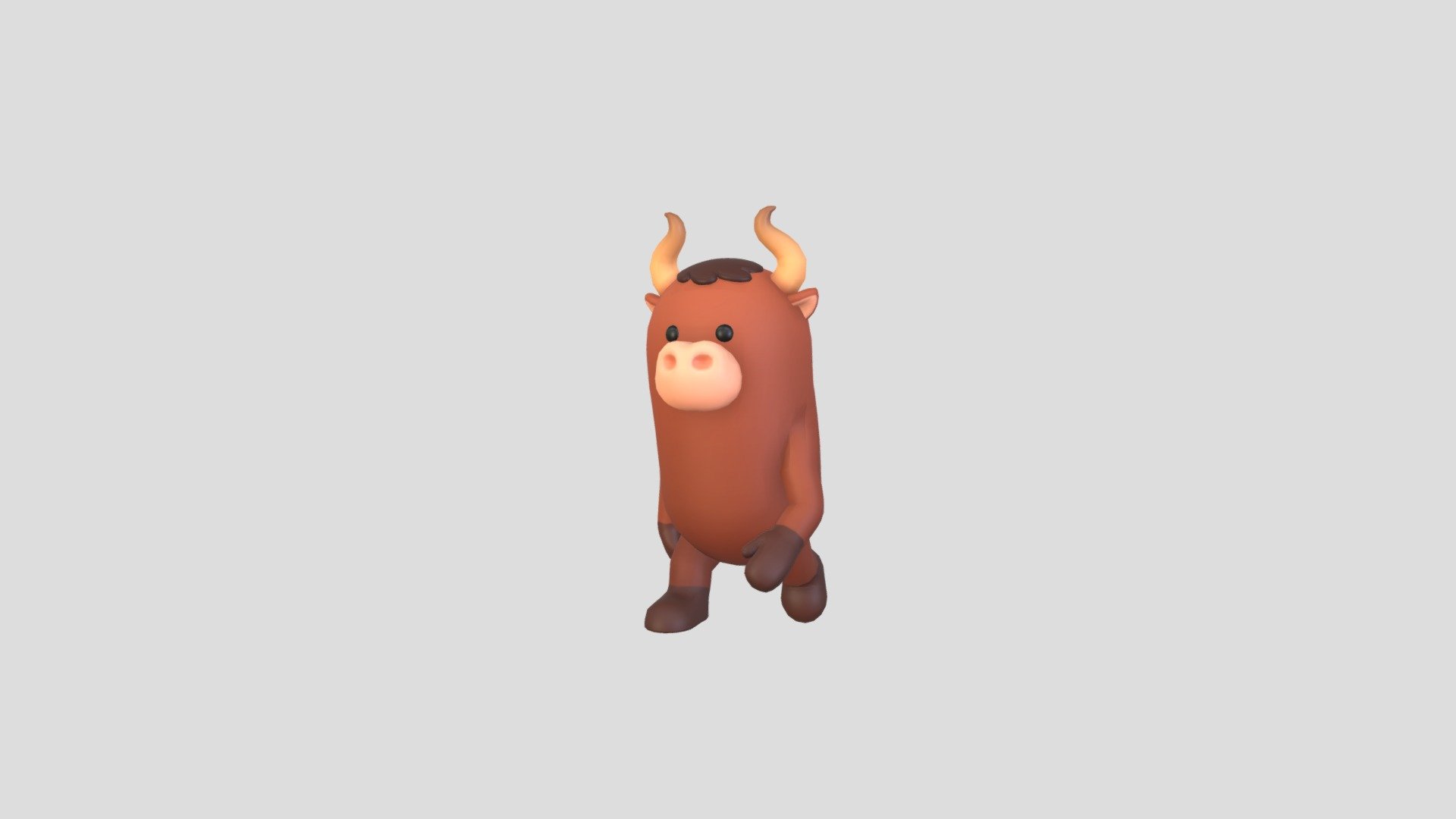 Rigged Bull Character  3d model.      
    


File Formats      
 
- 3ds max 2023 (Rigged With CAT)  
 
- FBX  (Rigged) 
 
- OBJ  (NoRig) 
    


Clean topology    

Body Rigged  

No Facial Rig  or Blendshapes 

No Animations  

Non-overlapping unwrapped UVs        
 


PNG texture               

2048x2048                


- Base Color                        

- Normal                            

- Roughness                         



2,900 polygons                          

3,002 vertexs                          
 - Rigged Bull Character - Buy Royalty Free 3D model by bariacg 3d model