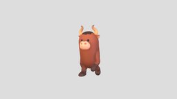 Rigged Bull Character cow, cute, little, toy, mascot, buffalo, doll, wild, rig, bull, horn, setup, farm, ox, calf, character, cartoon, animal, animation, rigged