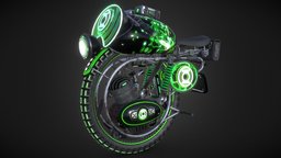 Green Lantern Monobike bike, green, challenge, marvel, unicycle, mechanical, motorbike, motorcycle, neon, engine, dccomics, greenlantern, fluorescent, monowheel, monobike, texturing, pbr, futuristic, monobikechallenge