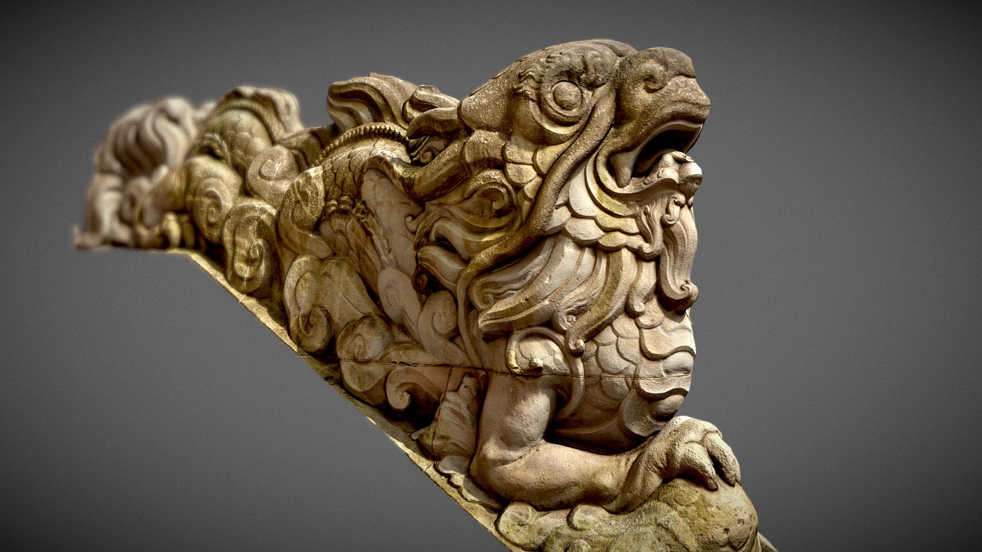 Photogrammetry scan of a Chinese dragon sculpture based on stairs. 
Fully retopo and pbr texturing 4K 3d model