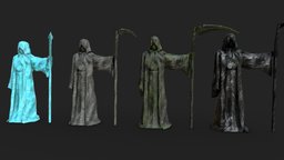 3D_Grim Reaper skeleton, ice, tombstone, devil, death, reaper, scythe, gothic, metal, statue, grim, robe, architecture, pbr, skull, fantasy, halloween, evil
