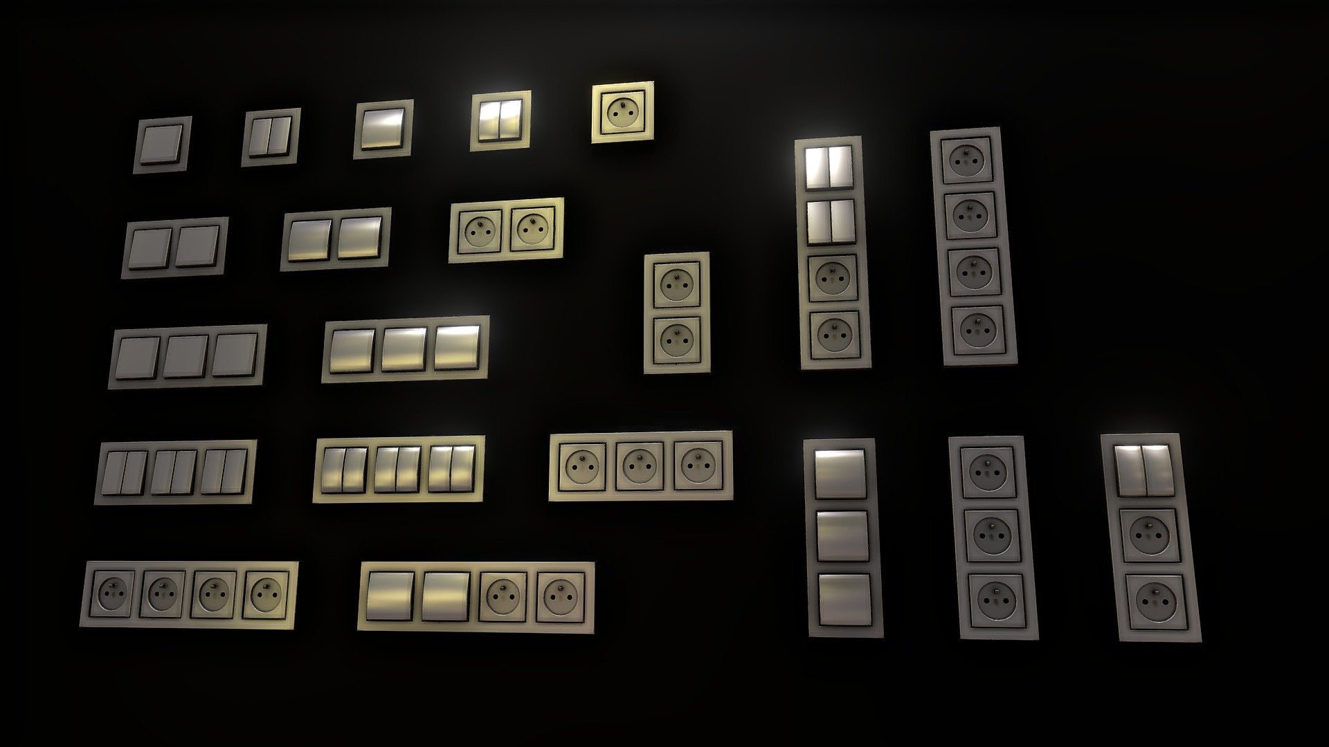 Asset of modern and aesthetic light switches and outlets.
Baked AO map multiplied with basecolor, rest are left ready for further material parameterization if necessary.
The raw geometry are made by one of my student Zuza Rojek.
More here:
https://www.artstation.com/artwork/WmxWe2 - Light switches and outlest asset - 3D model by SebastianSosnowski 3d model