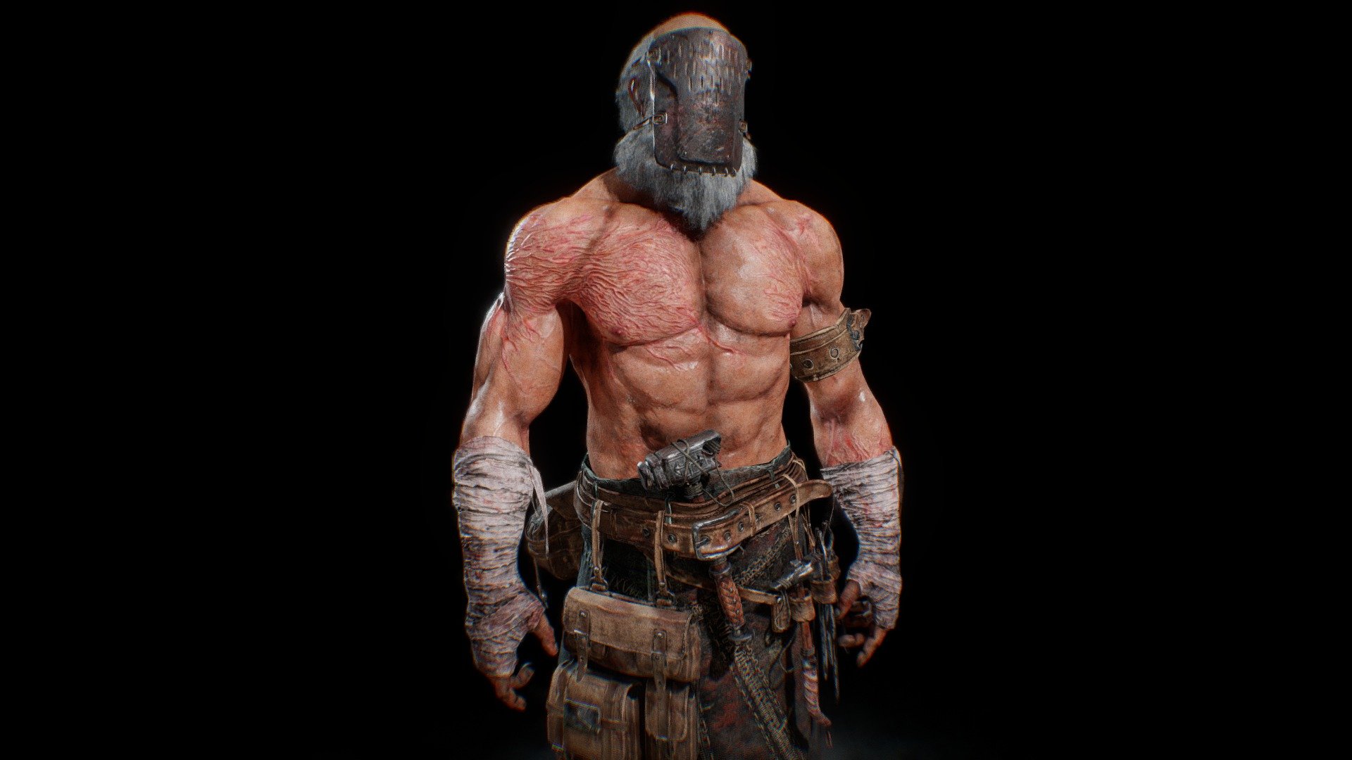 Blacksmith concept from the Medieval Back and Forth challenge on artstation.

Concept art credits - https://www.artstation.com/artwork/Jvr23A

Check out the full project on the link below.
https://www.artstation.com/artwork/aobO5z

Backstory- After many battles as a servant of his lord, the old man retires from his duty and works as a blacksmith in the village.
Children are scared of the odd grandpa's scars in the beginning but are soon attracted by the heroic stories he told when forging. The
Blacksmith met the ones from the future several times when he was a soldier, even though they do not have direct communication, the
blacksmith still remembers how the future people look like, especially the dressing style. The stories and influence were left in his mind
until now 3d model