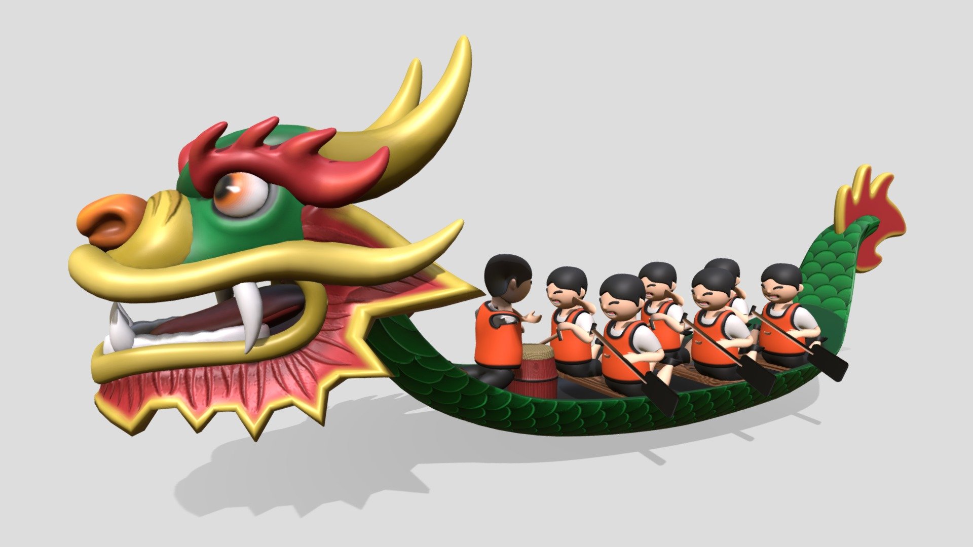 Stylised Dragon boat with 6 rowers and a drummer. Includes oars and drum. 
Animations included: Rowers paddling (Loop), Drummer drumming (Loop)

Login to STB’s Tourism Information &amp; Services Hub for free downloads:
https://tih.stb.gov.sg/content/tih/en/marketing-and-media-assets/digital-images-andvideoslisting/digital-images-and-videos-detail.1042d85e529fdd245849d250fb4f6918d31.Dragon+Boat.html - Dragon Boat - 3D model by STB-TC 3d model